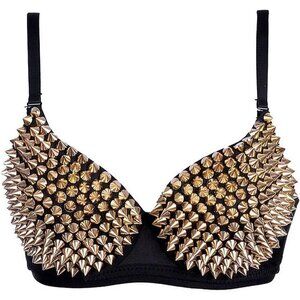 Women's Steampunk B Cup Spike Studs Rivet Party Club Rave Sport Bra Top